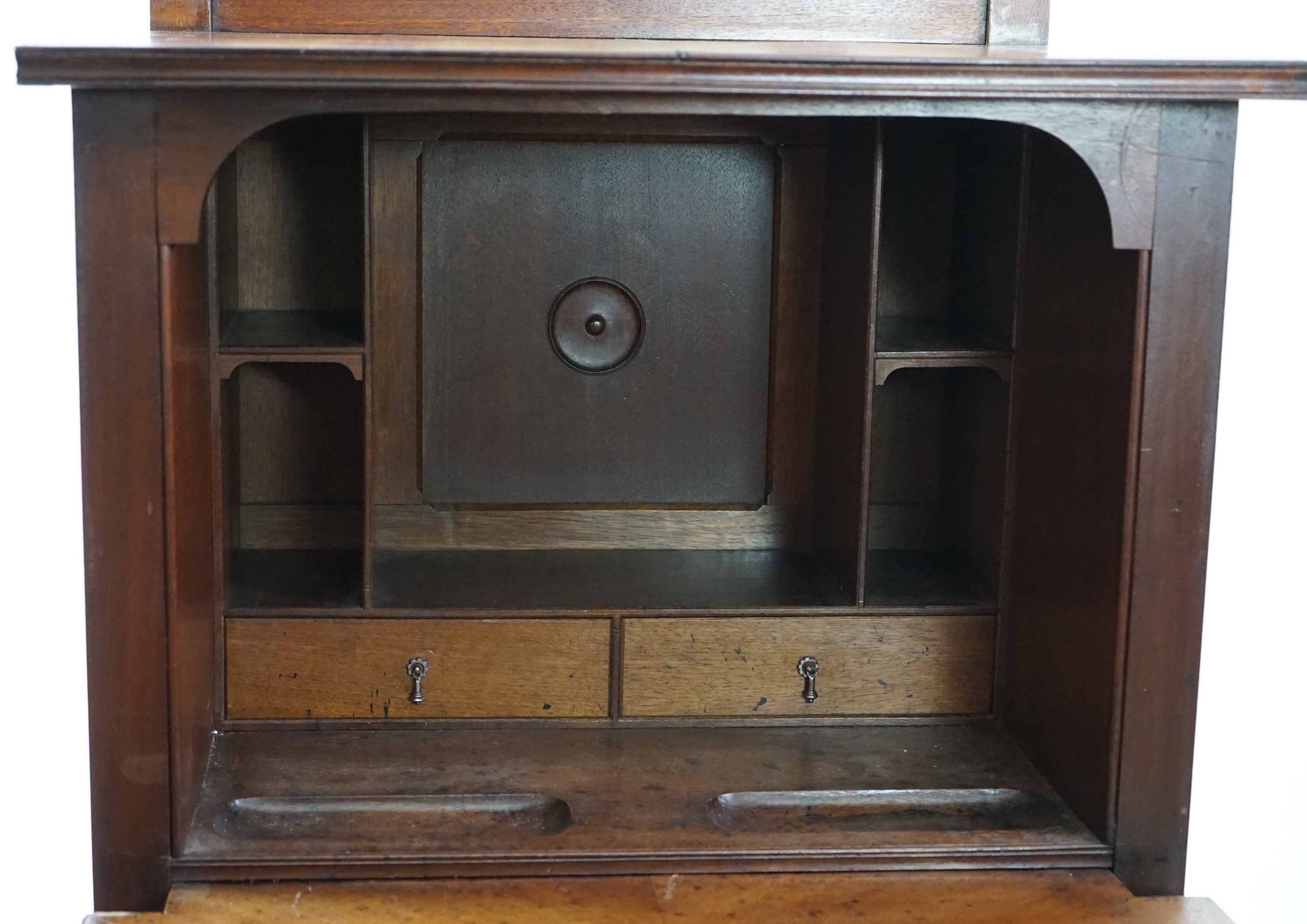 A Victorian Aesthetic Period walnut fall front desk attributed to Bruce James Talbert (1838-1881)